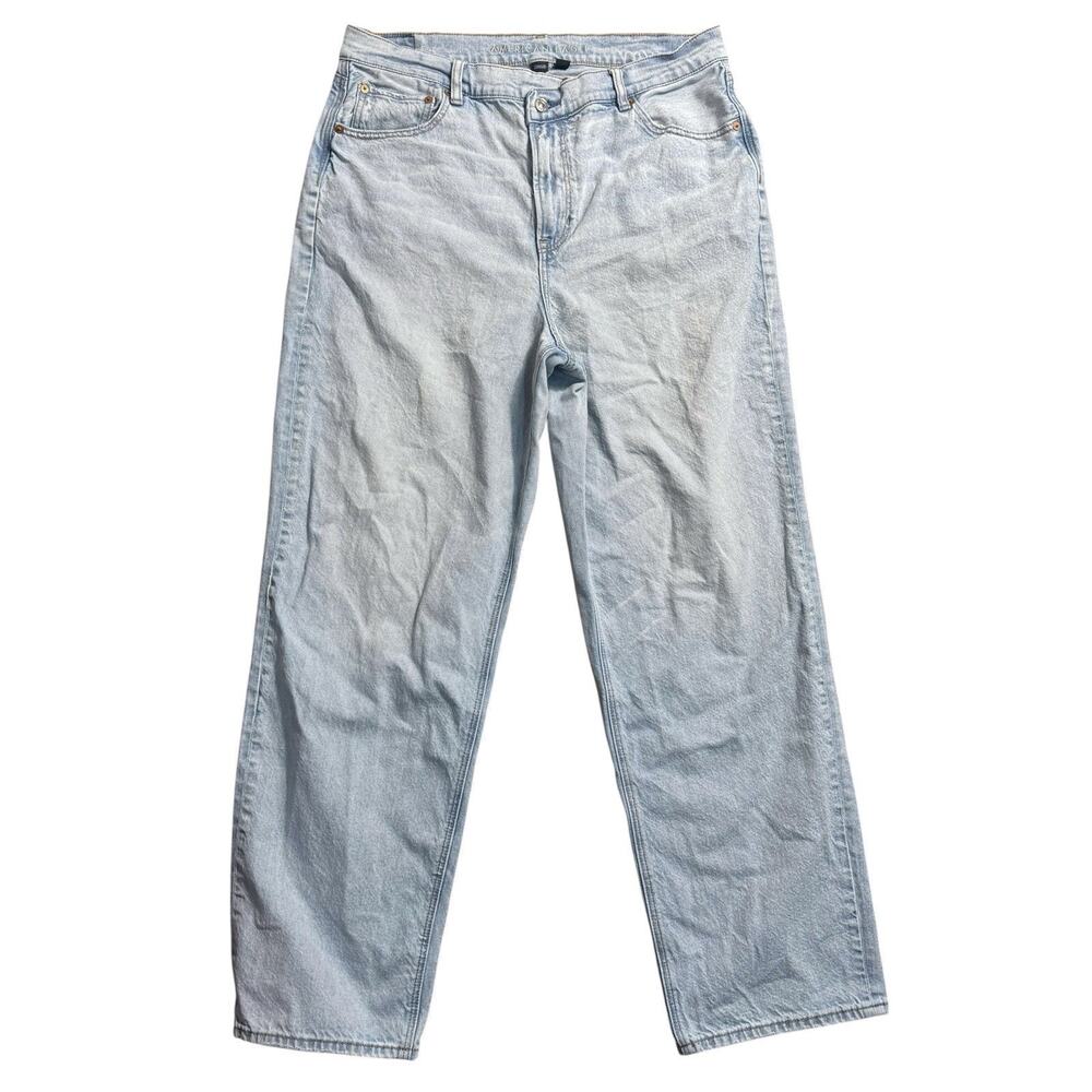 American Eagle Jeans Size 16 Highest Rise Baggy Straight Light Wash Denim